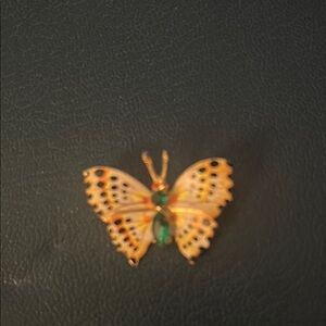 Gold and Green Butterfly Brooch